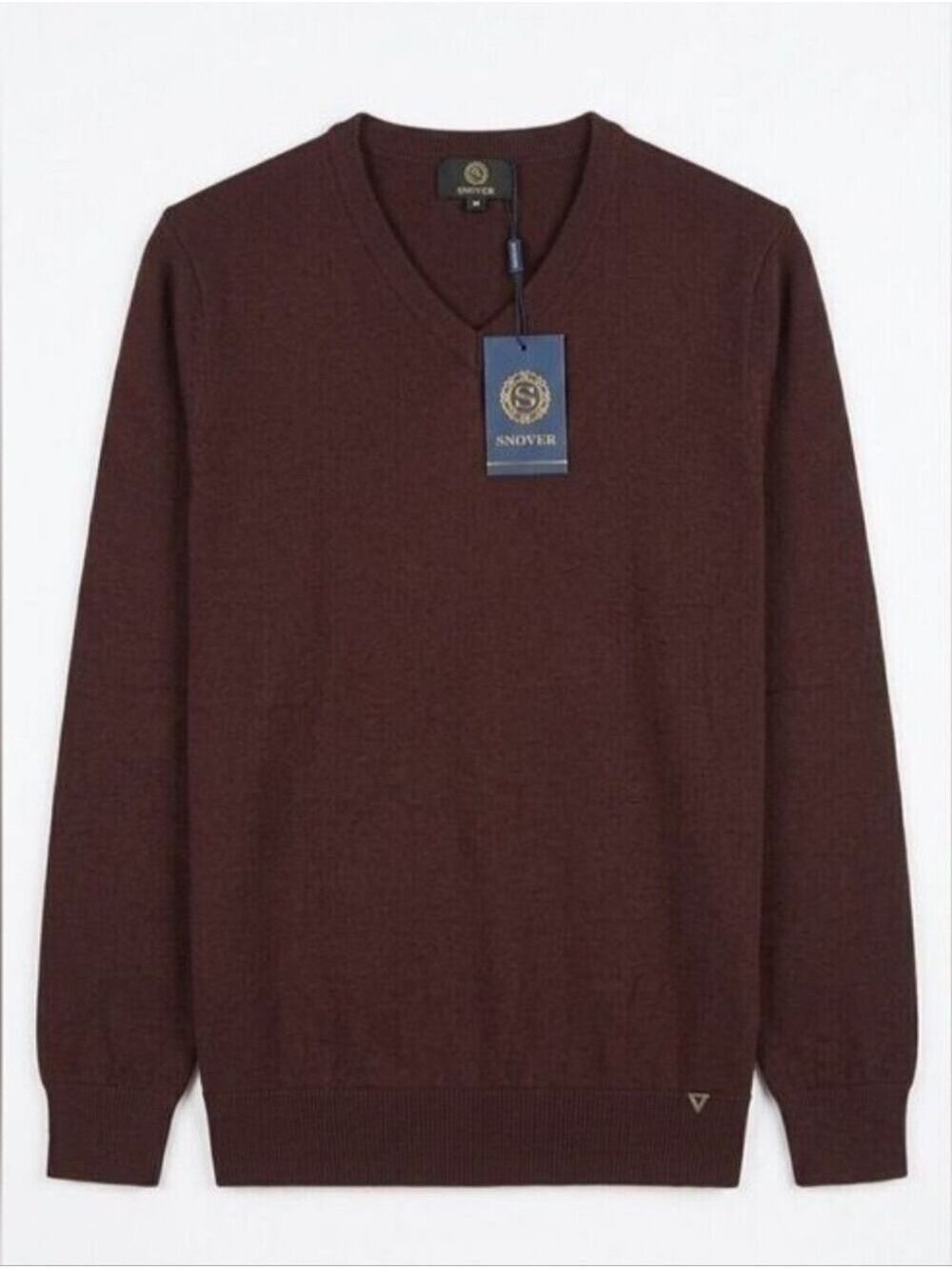 Men's 100% Extrafine Merino Wool Sweater, V-Neck, Coffee Dark Brown, M, NWT